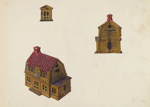 Tiled Roof House Bank by William O. Fletcher, index of american design, 1939