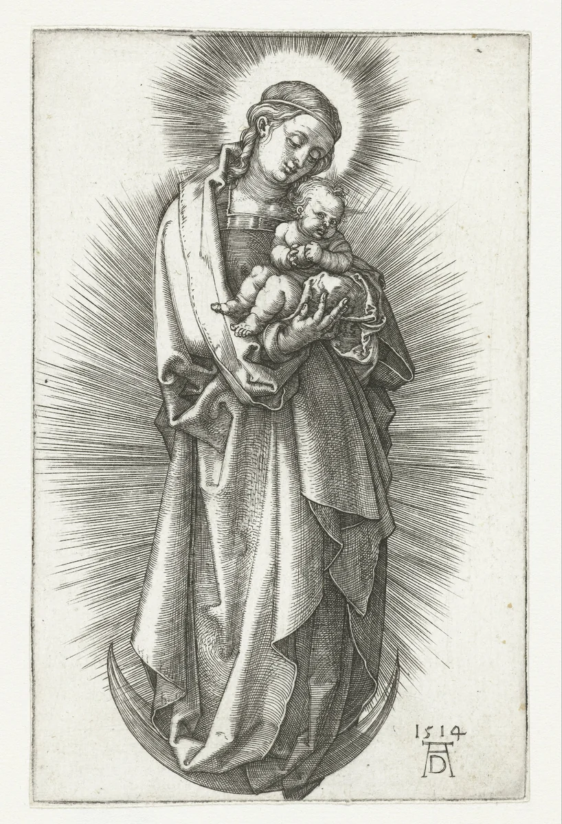 Maria met kind op de maansikkel by Unknown, print, 1514