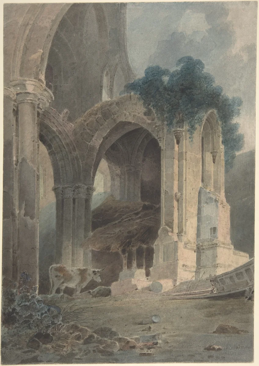 The east end of Rievaulx Abbey, Yorkshire by John Sell Cotman, drawing, 1803