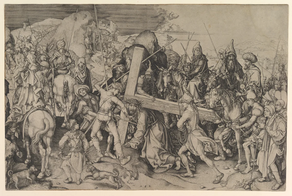 Christ Carrying the Cross by Martin Schongauer, print, 1470-1475