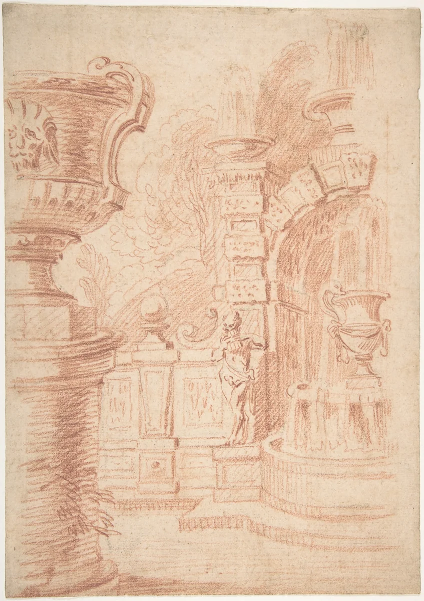 Study for a Garden Capriccio by Gilles Marie Oppenord, drawing, 1672-1742