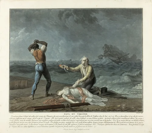 Finding Virginie's Body, plate 5 from Paul et Virginie by Charles Melchior Descourtis, print, 1795