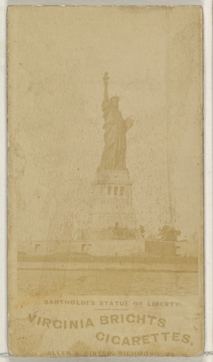 Bartholdi's Statue of Liberty, from the Views series (N53, variation 1) for Virginia Brights Cigarettes by Allen & Ginter, drawing, 1886-1895