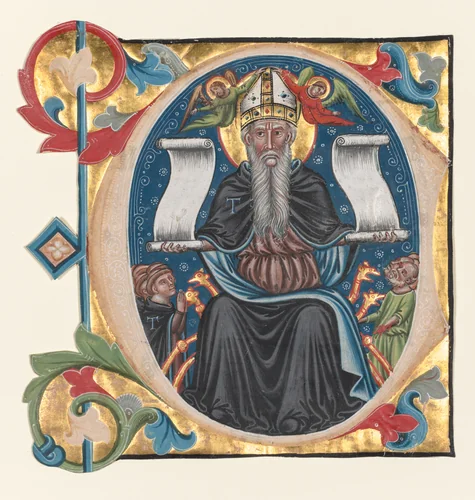 Initial C Excised from a Choral Book: St. Anthony with Antonite Friars by Giustino di Gherardino, manuscript, 1355-1375