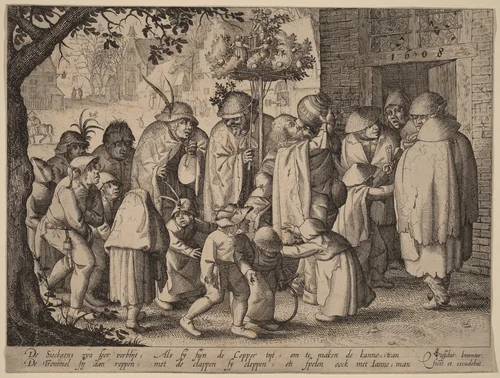 Procession of Feasting Lepers by Claes Jansz Visscher, print, 1608