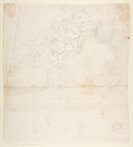 Design for One Quarter of a Ceiling with a Medallion at the Center (recto); Design for a Quarter of a Ceiling with a Medallion at the Corner and a Medallion at the Center (verso) by Leonardo Marini, drawing, 1700-1800