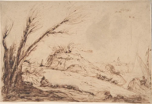 Landscape with Figures by anonymous, drawing, 1600-1700