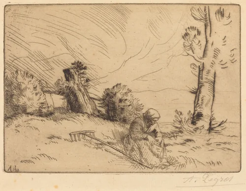 Peasant Woman Seated near a Hedge (Paysanne assise pres d'une haie) by Alphonse Legros, print, 1837-1911