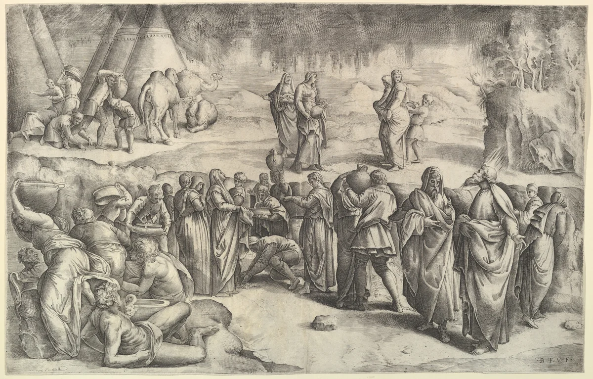 The Israelites Gathering Manna by Battista Franco, print, 1542-1552