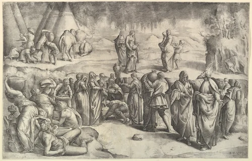 The Israelites Gathering Manna by Battista Franco, print, 1542-1552