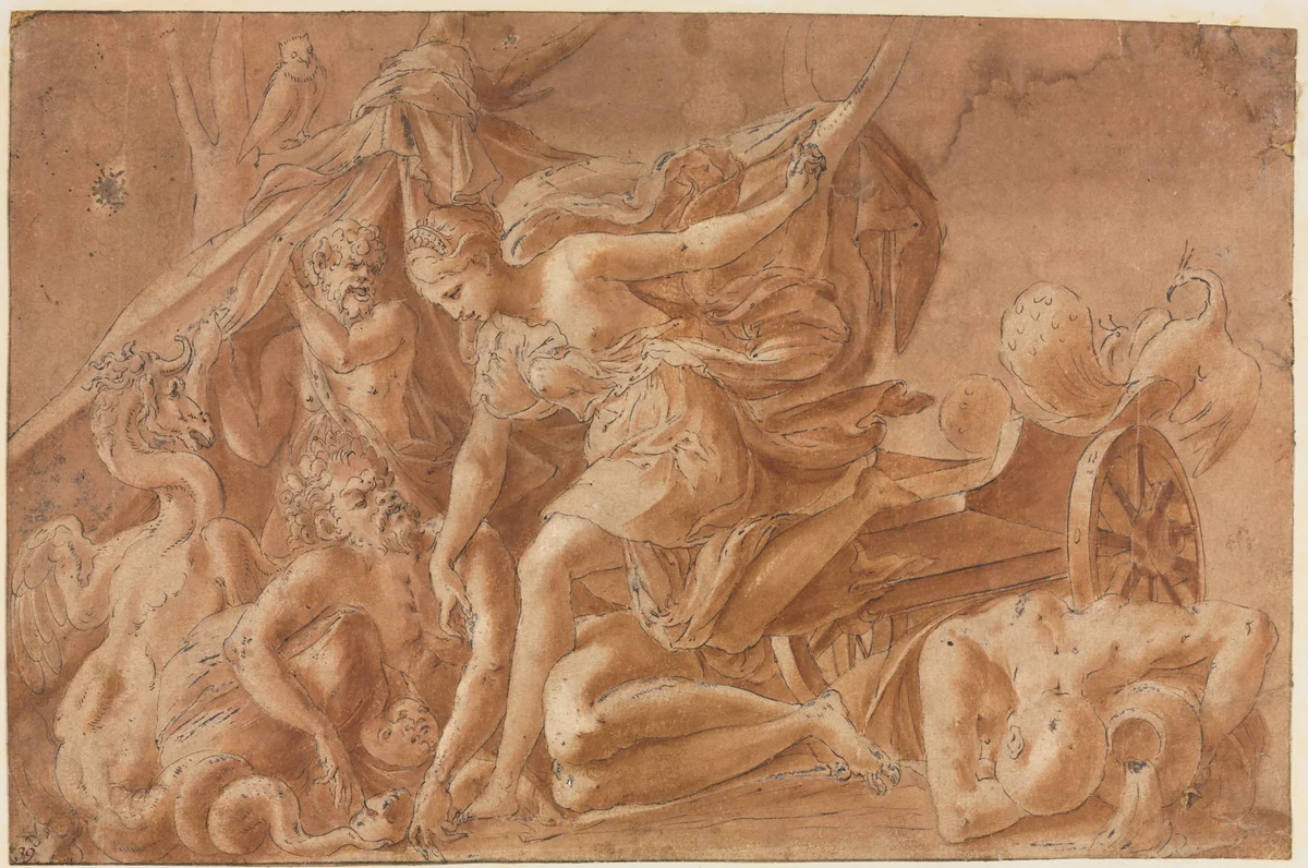 Copy after Primaticcio's Juno Awakening Sleep by Francesco Primaticcio, drawing, 1535-1545
