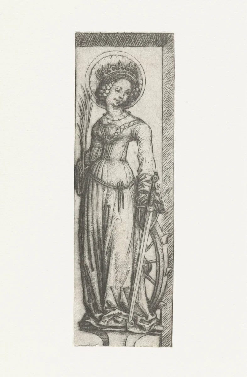 Heilige Catharina in nis by Meester van het Amsterdamse Kabinet, print, 1485-1490
