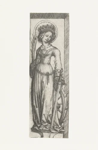 Heilige Catharina in nis by Meester van het Amsterdamse Kabinet, print, 1485-1490