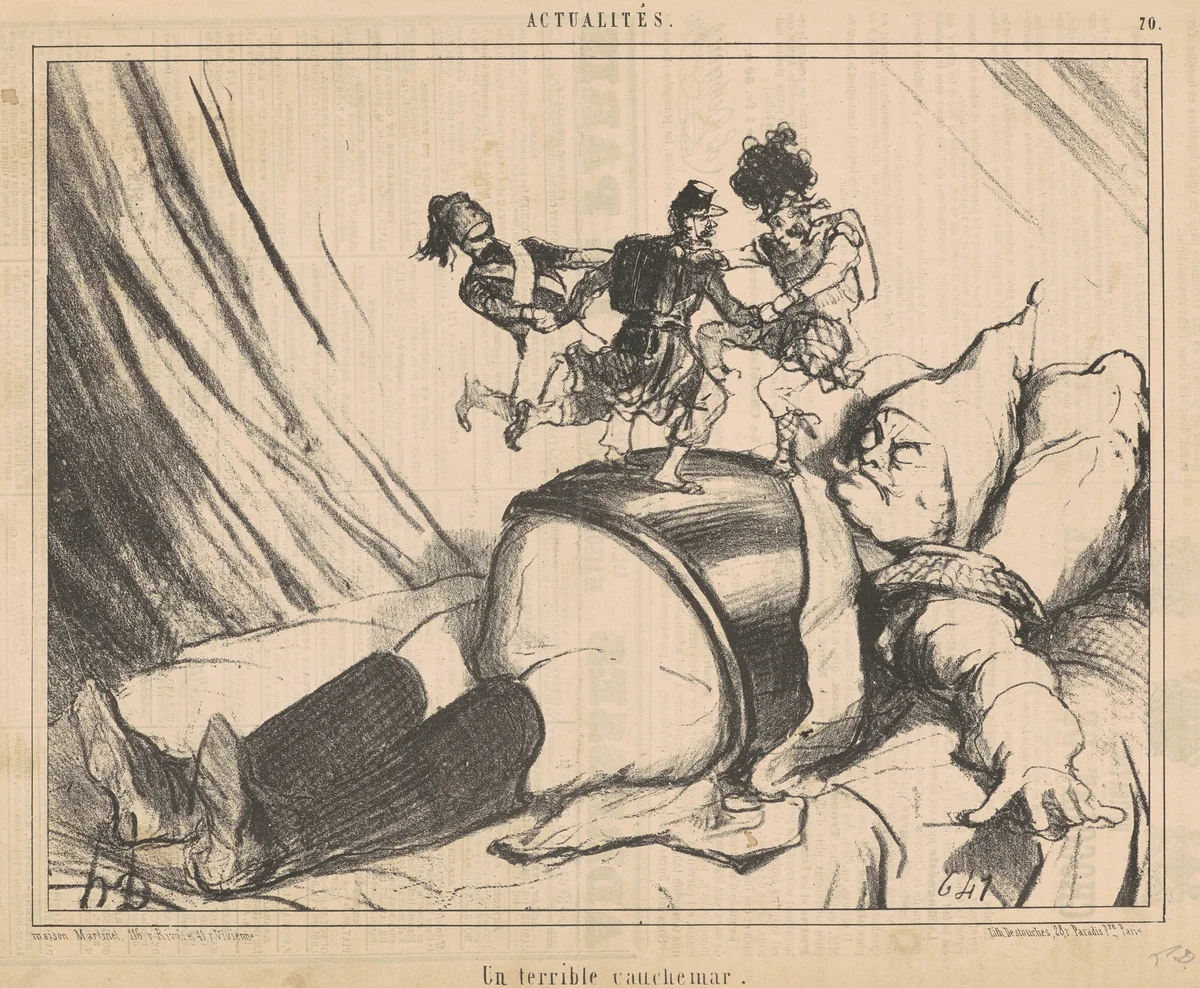 Un terrible cauchemar by Honoré Daumier, print, 1854