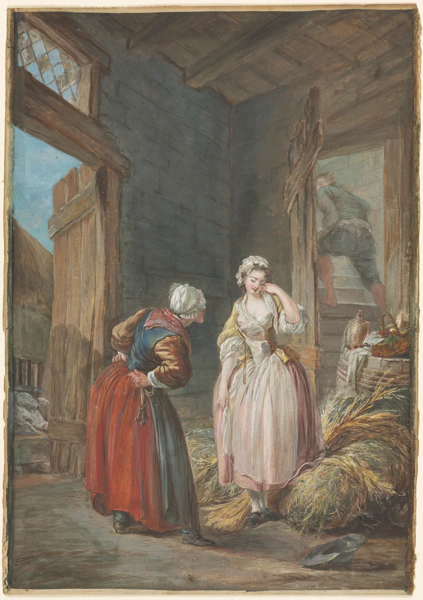 The Surprised Lovers by Pierre-Antoine Baudouin, drawing, 1765