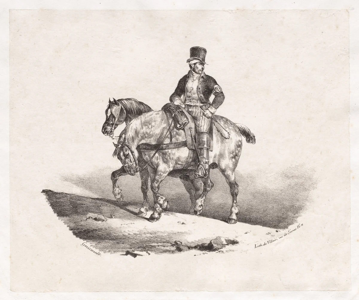 Postman or Two Harnessed Horses by Théodore Géricault, print, 1823