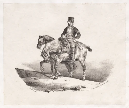 Postman or Two Harnessed Horses by Théodore Géricault, print, 1823