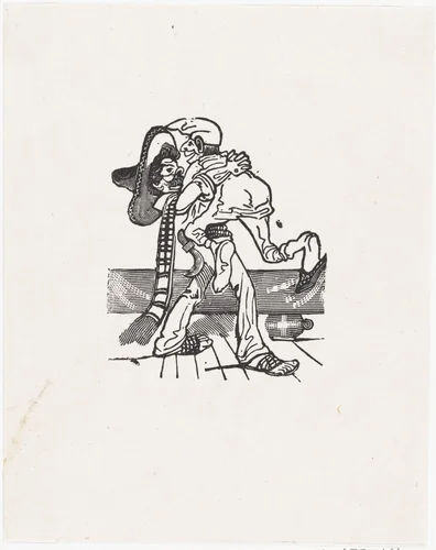 One man lifting another by José Guadalupe Posada, print, 1875-1885