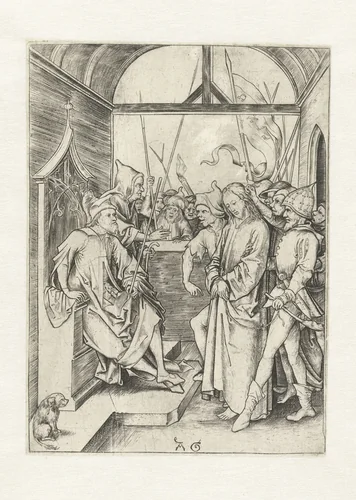 Christus voor Pilatus by Unknown, print, 1475-1500