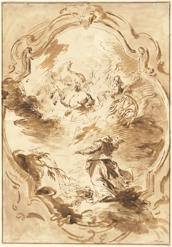 Elisha Watching Elijah Ascend in the Fiery Chariot by Pietro Antonio Novelli, drawing, 1750-1755