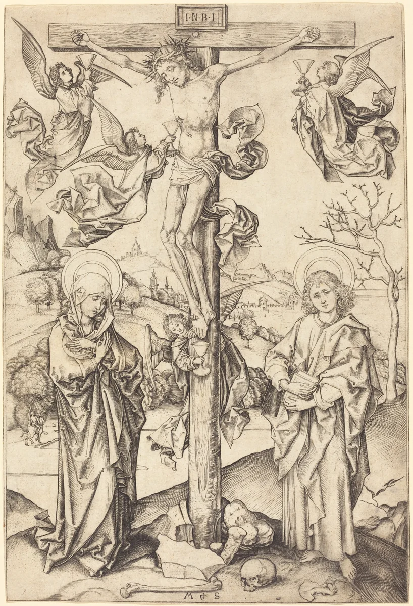 The Crucifixion with Four Angels by Martin Schongauer, print, 1475