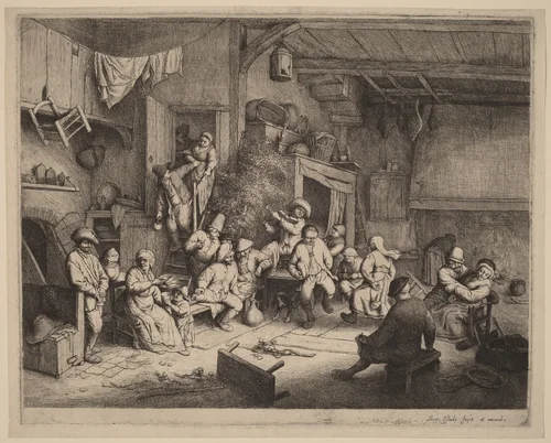 Peasants Feasting at an Inn by Adriaen van Ostade, print, 1647-1657