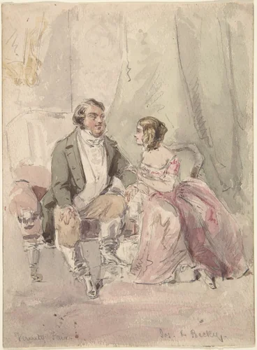 Illustration to Vanity Fair, Chapter 1: "Jos and Becky" by William Makepeace Thackeray, drawing, 1846-1848
