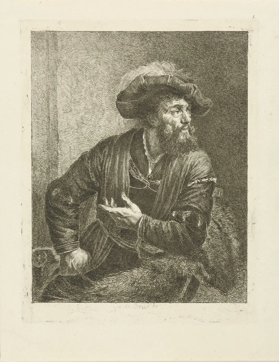 Portret van onbekende man met gevederde baret by Johannes Pieter de Frey, print, 1796