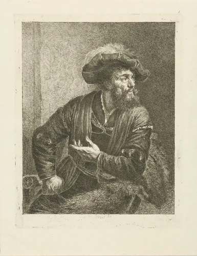 Portret van onbekende man met gevederde baret by Johannes Pieter de Frey, print, 1796