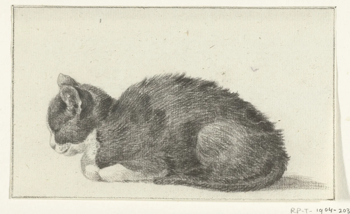 Liggende kat, naar links by Jean Bernard, drawing, 1775-1833