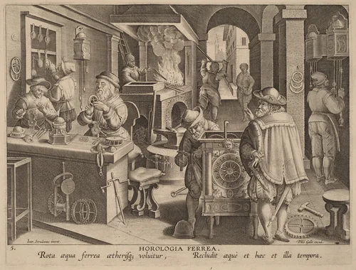 Horologia Ferrea (Iron Clocks) by Philip Galle, print, 1585-1595