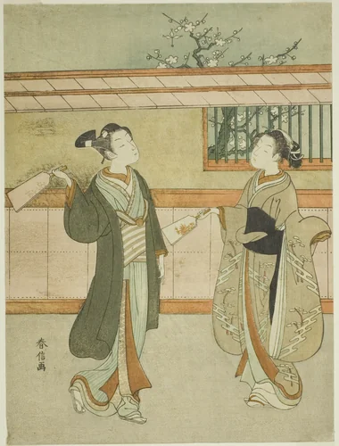 Playing Battledore and Shuttlecock by Suzuki Harunobu (鈴木春信), print, 1760-1770