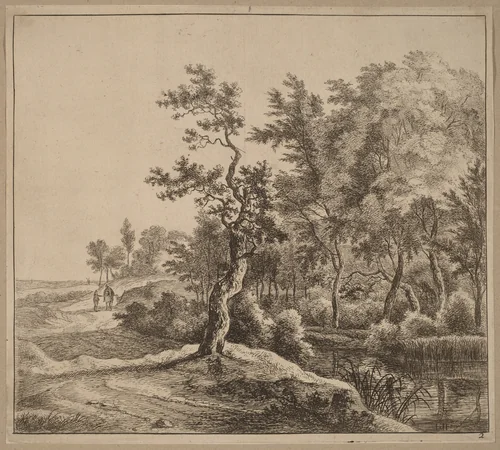 Landscape with a Winding Road by Jan Hackaert, print, 1628-1699