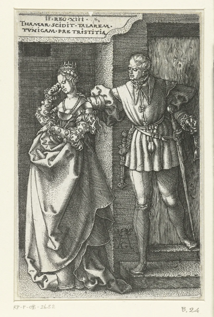 Amnon stuurt Tamar weg by Unknown, print, 1540