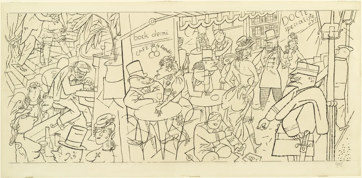 Café by George Grosz, drawing, 1926