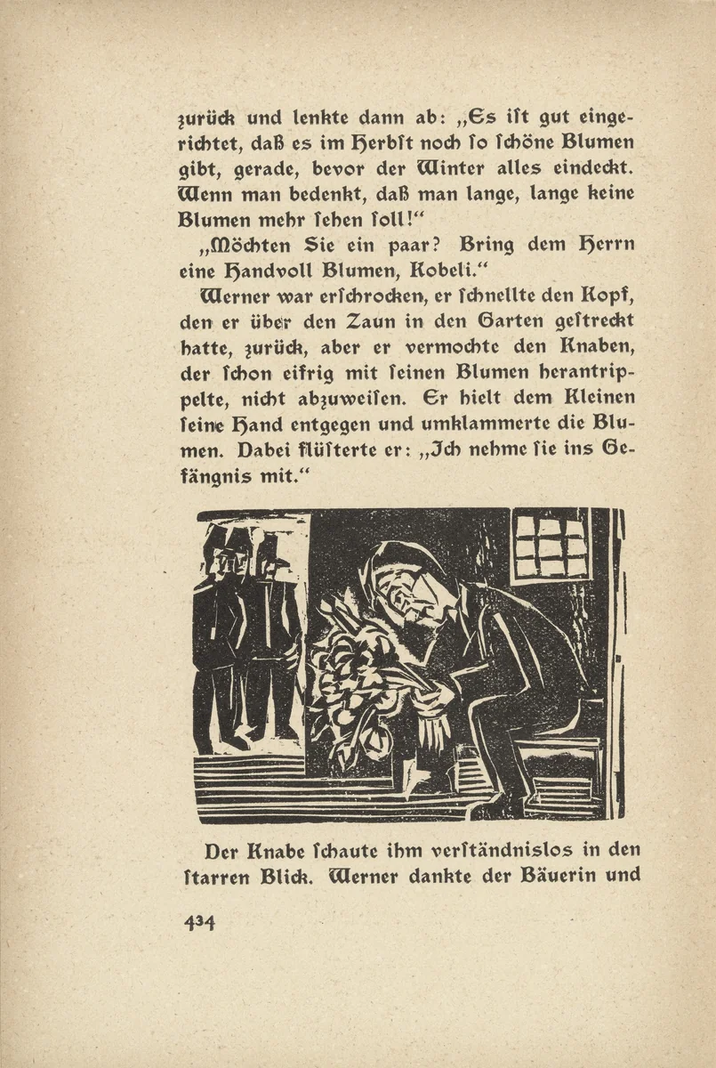 The Peace Apostle: In the Cell (Der Friedensapostel: In der Zelle) (in-text plate, page 434) from Neben der Heerstrasse (Off the Main Road) by Ernst Ludwig Kirchner, illustrated book, 1923
