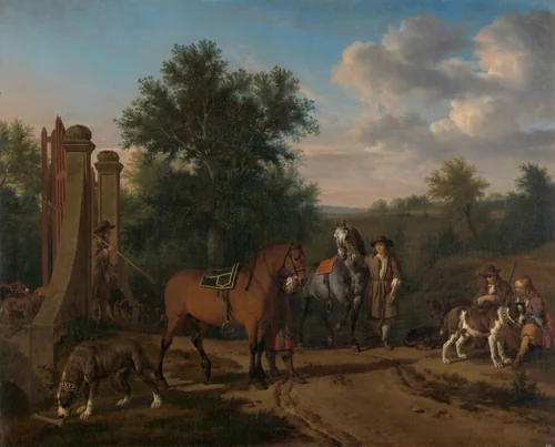 The Hunting Party by Adriaen van de Velde, painting, 1669
