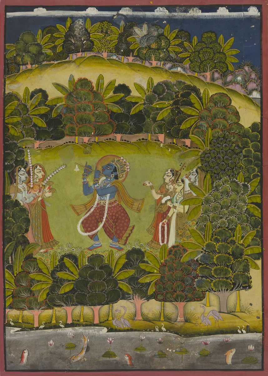 Krishna Fluting for the Gopis by India Rajasthan, painting, 1750-1800