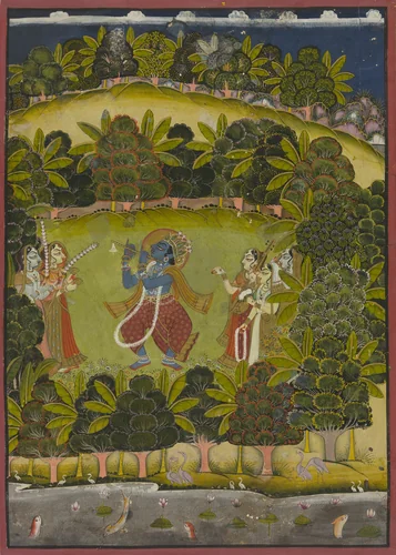 Krishna Fluting for the Gopis by India Rajasthan, painting, 1750-1800
