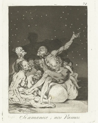 Als de dag aanbreekt, zijn wij weg by Francisco de Goya, print, 1797-1799