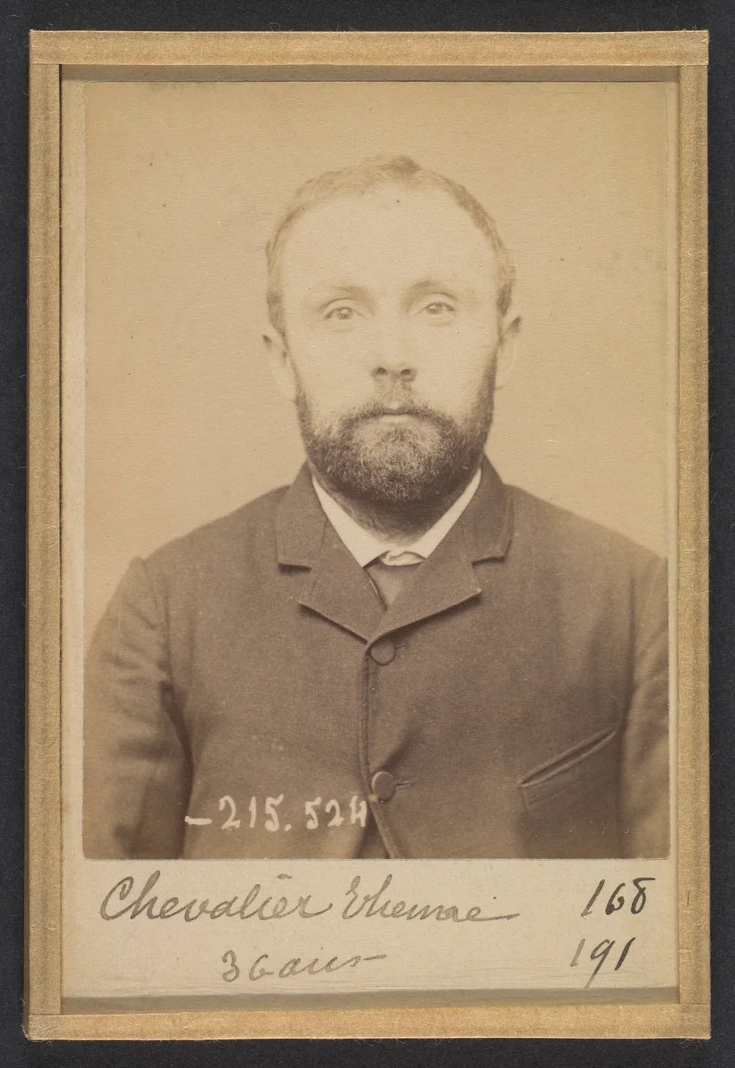 Chevalier. Étienne. 36 ans, né à Gémosac (Charente-Inférieure). Forgeron. Anarchiste. 11/3/94. by Alphonse Bertillon, photograph, 1894