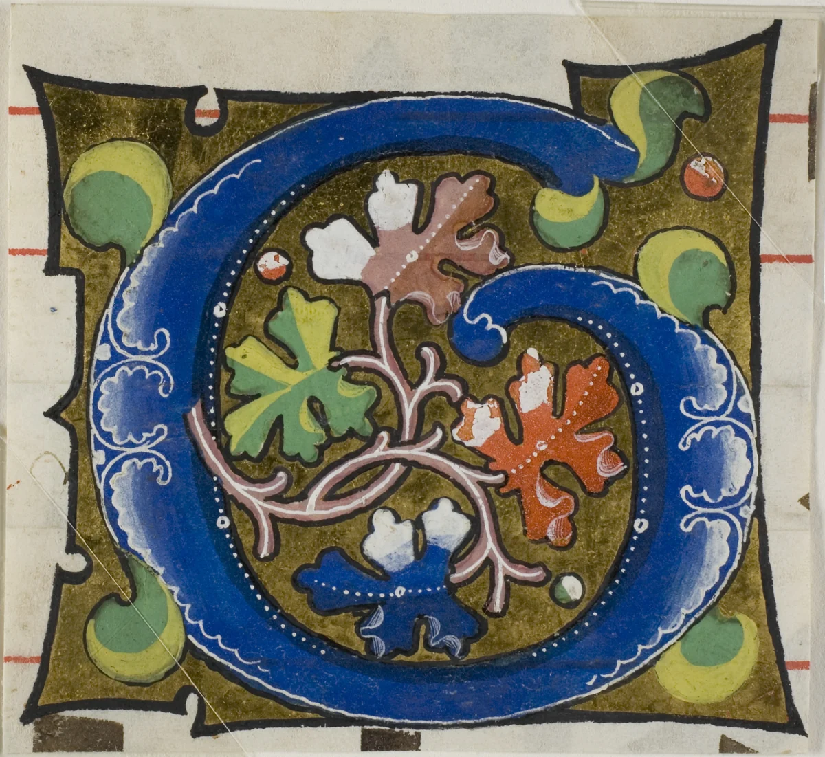 Decorated Initial "G" with Flowers from a Choir Book by European, painting, 1300-1399