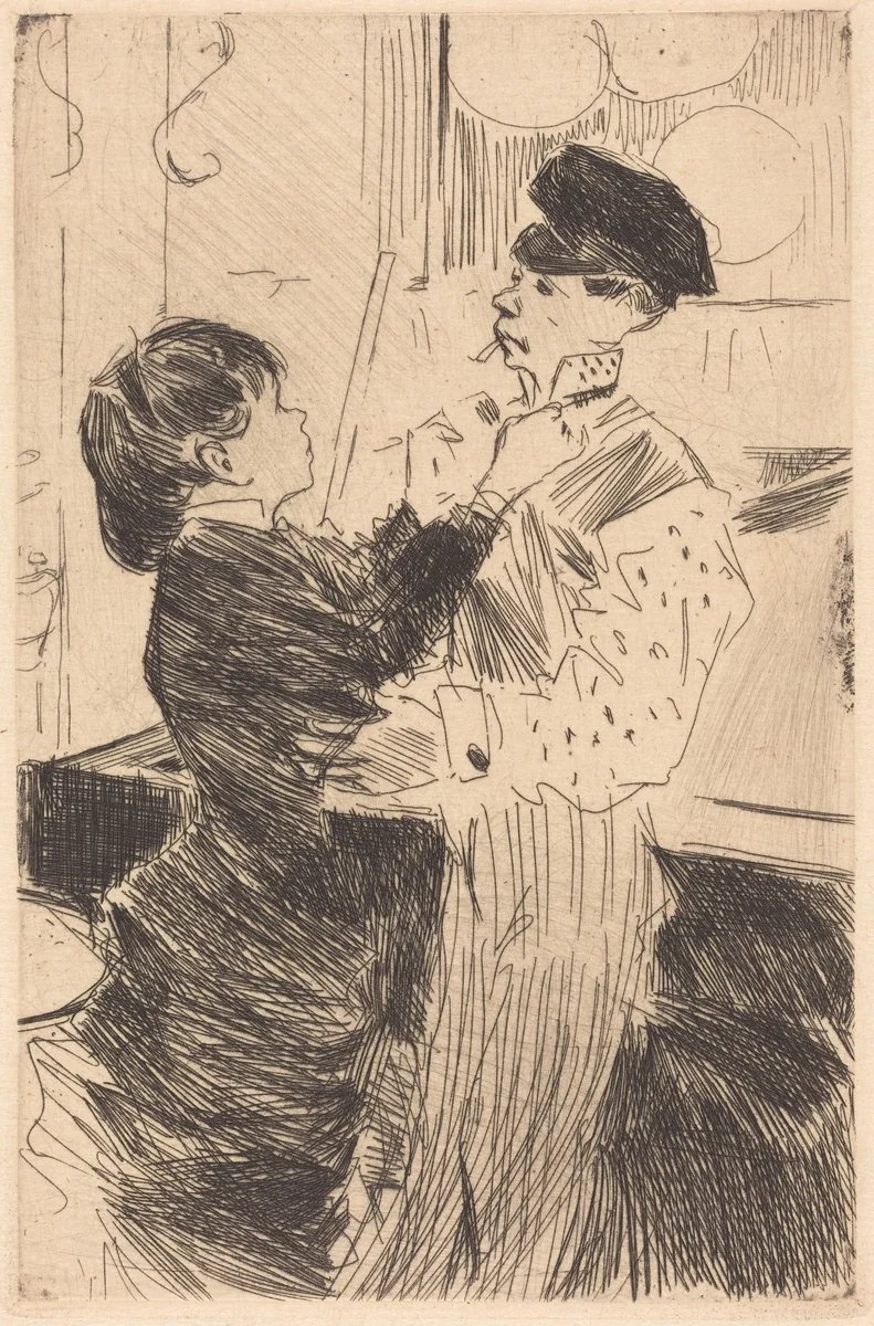 La noed de cravate (Knotting the Cravat) by Jean-Louis Forain, print, 1880-1886