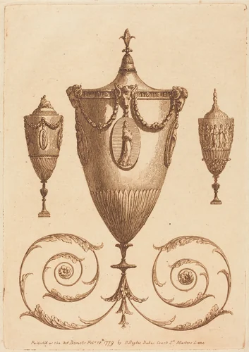 Three Classical Vases, One with Flourishes by Patrick Begbie, portfolio, 1779
