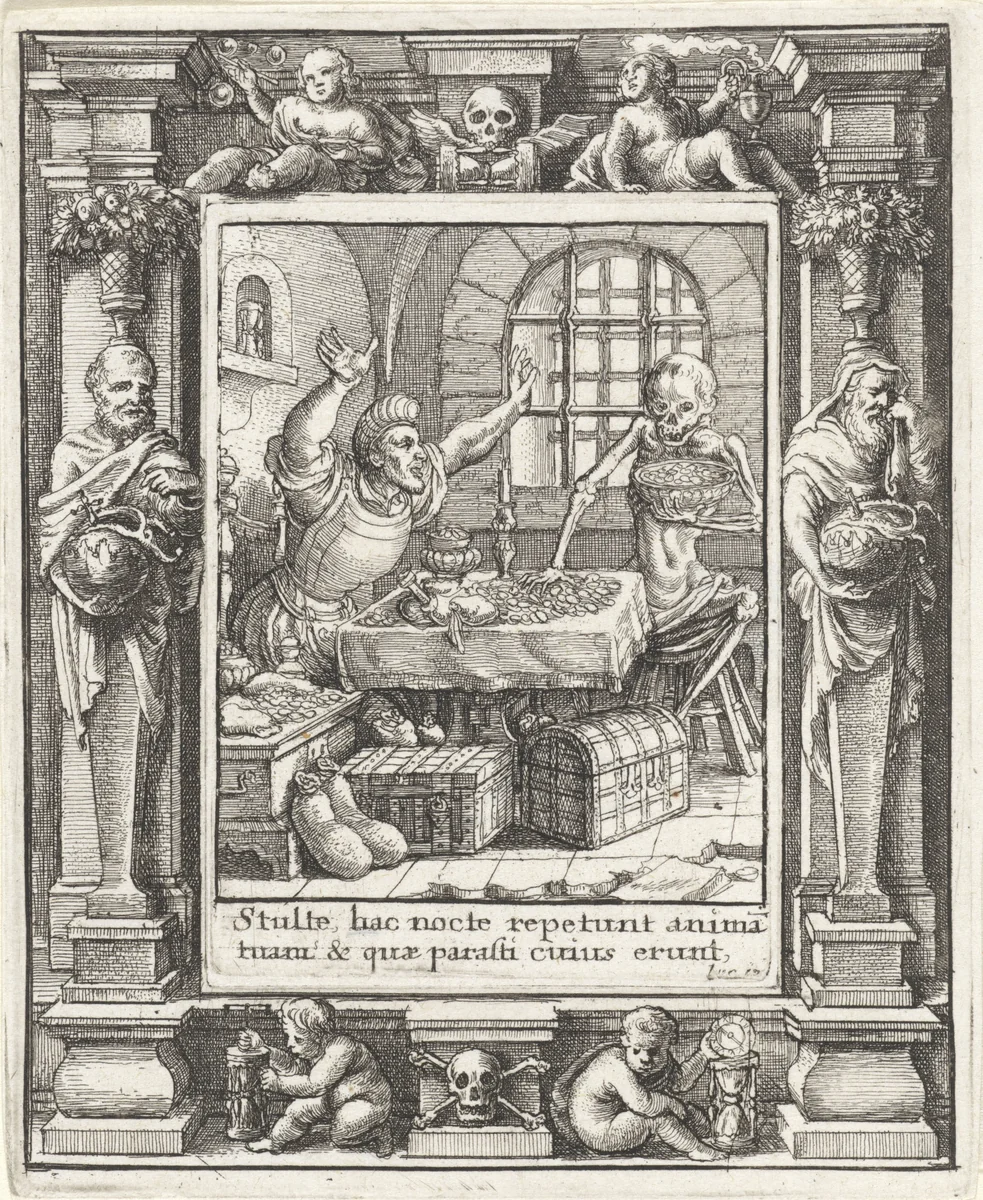 De rijke man en de Dood by Wenceslaus Hollar, print, 1651