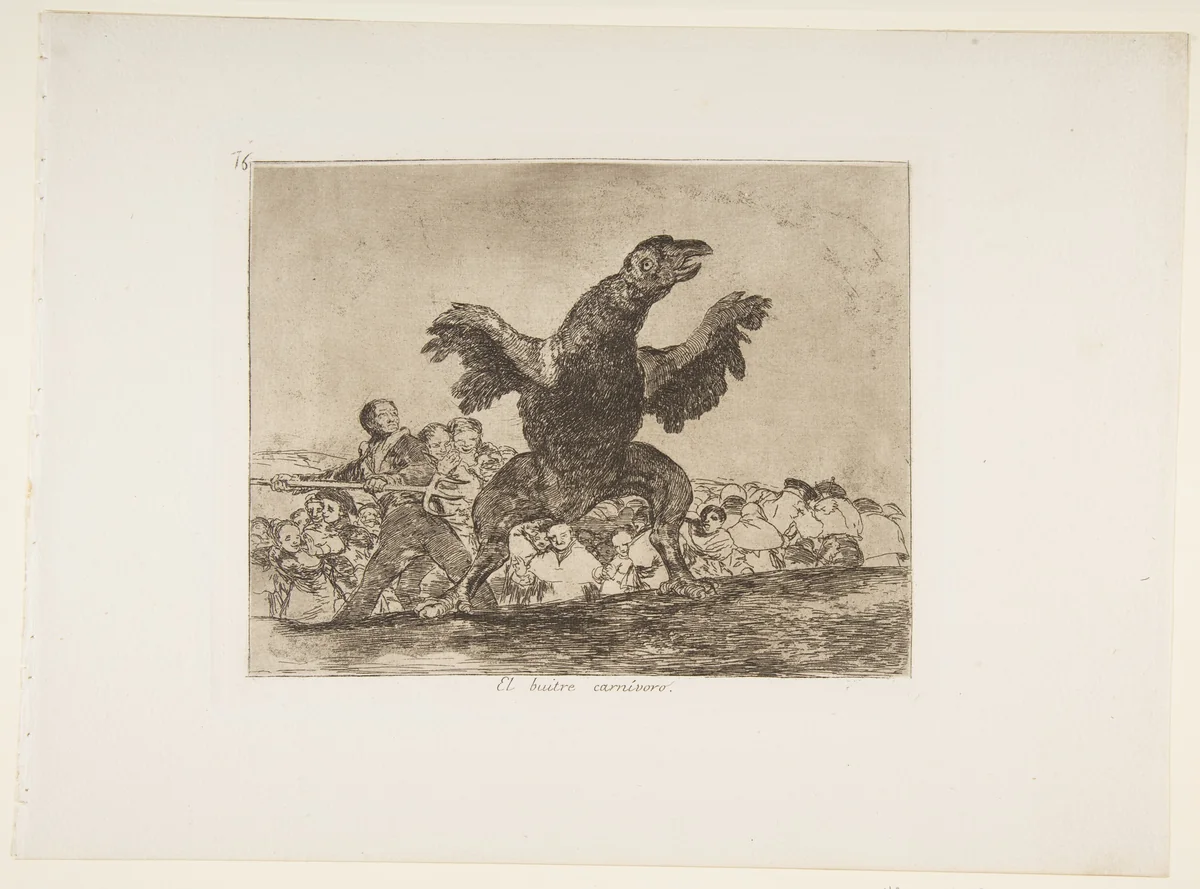 Plate 76 from "The Disasters of War" (Los Desastres de la Guerra): 'The carnivorous vulture' (El buitre carnívoro) by Goya, print, 1814-1815