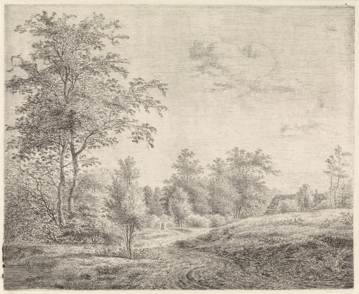 Bosrijk landschap met kronkelende weg by Pieter Janson, print, 1780-1851