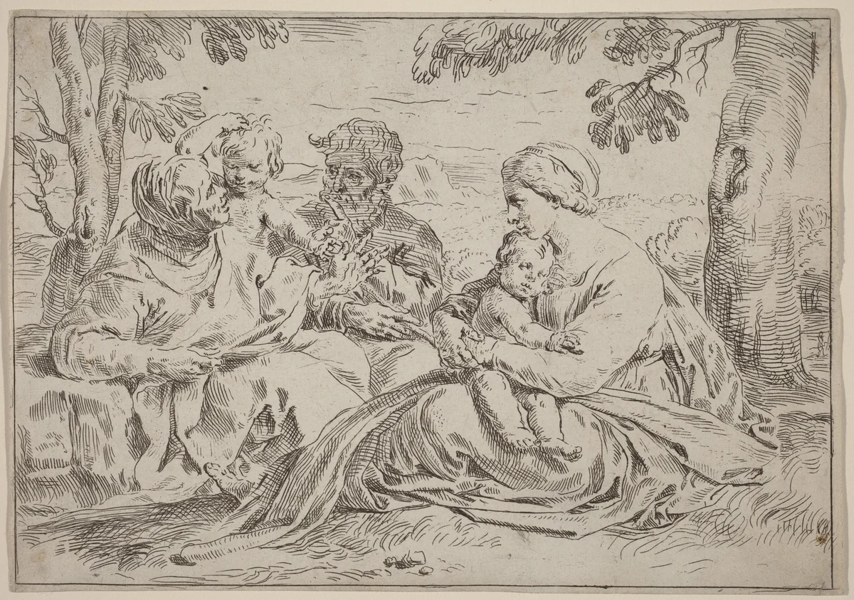 The Holy Family by Simone Cantarini, print, 1630-1648