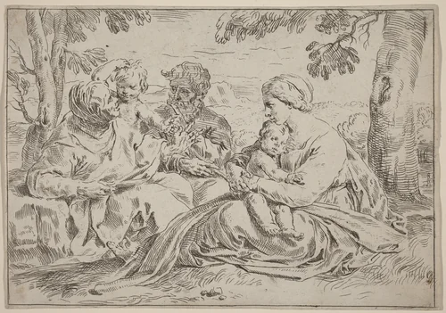 The Holy Family by Simone Cantarini, print, 1630-1648