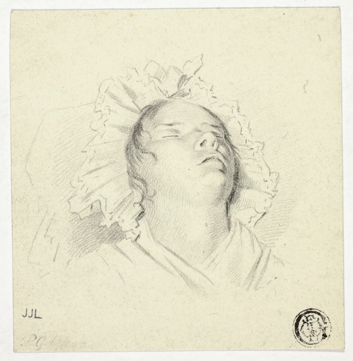 Head of Sleeping Girl by Pieter Gaal, drawing, 1800